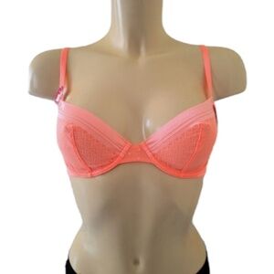 Billet Doux France bright coral mesh chevron print underwire bra 34 C